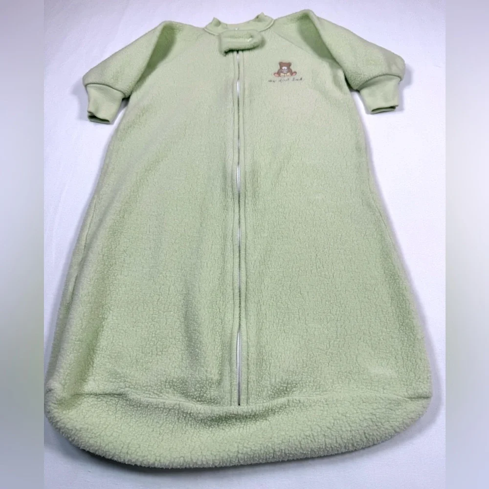 CARTERS Baby Fleece Y2K‎ Sleep Gown Cottagecore Teddy Bear Sage Green 0-3 Months